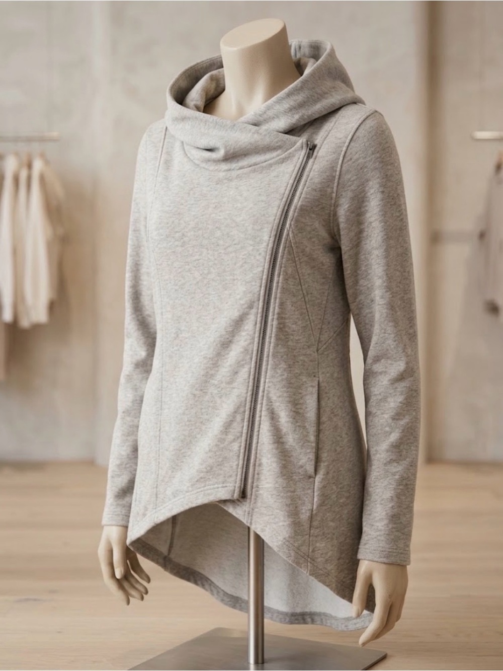 entro Heather Gray Asymmetrical Zip Hooded Cardigan